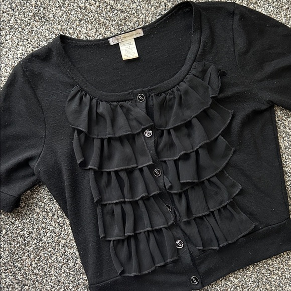 Charlotte Russe Black Cardigan with Ruffles | Ruffle Cardigan | Black Cardigan - Picture 3 of 6
